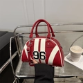 Vintage retro red and white striped bowling shoulder bag with star rivets and 96 patch - Red