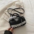 Ballet-style black Boston bag with white lace embroidery and ribbon bows detailing - Black