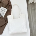 Sac fourre-tout en toile blanche avec broderie dentelle élégante, style chic et minimaliste - Blanc