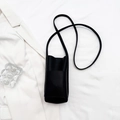 Mini borsa a tracolla minimalista in pelle nera con motivo litchi per telefono - Nero
