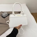 White crocodile pattern handbag with knot handle and gold lettering in a casual style - White