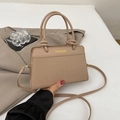 Chic apricot crocodile embossed top-handle bag with knot detail and shoulder strap - Khaki