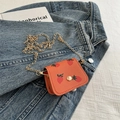 Mini orange strawberry print wallet with gold chain and snap button closure - Orange