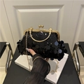 Elegante pochette nera con paillettes e catena dorata per borsa da sera donna - Nero