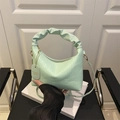 Mint green pleated cloud handbag with ruched handle and detachable crossbody strap - Green