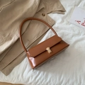Bolso baguette vintage marrón en cuero brillante con elegante hebilla dorada - Tostado