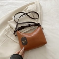 Caramel brown ruched cloud bag in hobo style with detachable shoulder strap - Brown