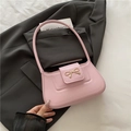 Bolso de hombro de cuero sintético rosa con lazo dorado y asa fina de estilo moderno - Rosa