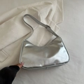 Sleek metallic silver hobo underarm bag in glossy faux leather finish with adjustable strap - Silver