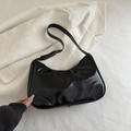 Minimalist black hobo shoulder bag with high-gloss finish and sleek metal zipper - Black