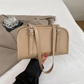 Beige leather crossbody square bag with top handle and Fashion & Bag lettering - Khaki