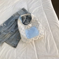 Blumen-Einkaufstasche mit blauem Schleifenmuster und karierter Tasche mit Spitze - Blau Wendbar