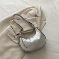 Sac croissant argenté métallisé avec pendentif nœud en perles et logo Fashion - Argenté