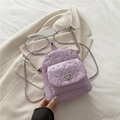 Lavender quilted mini backpack with rhinestones and silver chain strap for women - Purple