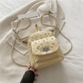Mini quilted cream beige backpack with rhinestone accents and woven chain straps - Yellow