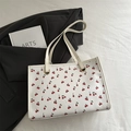 Sac fourre-tout blanc avec imprimé cerises rouges en cuir au style doux et frais - Blanc