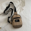 Khaki nylon small square chest bag with adjustable black strap and multi-pocket design - Khaki