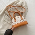Orange cherry print crossbody shell bag with double handles and adjustable strap - Orange