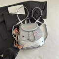 Silver mini backpack with embroidery and plush pendant for stylish casual travel - Silver with Charm