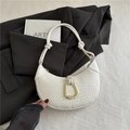 White woven hobo shoulder bag with retro gold-tone buckle detail - White