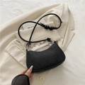 Sparkly black underarm bag with silver chain, white pearls and star charm details - Black