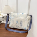 Sac bandoulière chic de style chinois avec imprimés papillon bleu et bambou sur toile - Bleu
