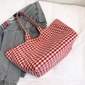 Bolso tote grande de lona a cuadros rojos y blancos para cercanías o estudiantes - Rojo
