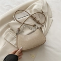 Champagne gold woven hobo bag with pearl charms and adjustable knotted shoulder strap - Khaki