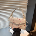Sac à rabat rectangulaire blanc avec imprimé cerise et grosse poignée pour femme - Blanc