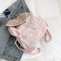 Zaino rosa con coulisse e stampa Guava con cordino azzurro su sfondo denim - Guava / Rosa