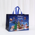 Wasserdichte dunkelblaue Vlies-Weihnachtstüte mit Weihnachtsmann- und Schneemann-Motiv - Dunkelblauer Weihnachtsmann Schlitten Stil (8009-3)