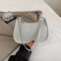 Sparkly silver glitter baguette shoulder bag with slim strap and sleek zipper closure - Silver