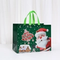 Green non-woven Christmas gift bag with cartoon Santa and Merry Christmas print - Dark Green Santa Style (8009-5)