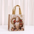 Golden Christmas non-woven gift bag with gnome illustration and red floral pattern - Gnome Holding Star Style (5043-1)