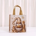 Golden Christmas non-woven gift bag featuring festive gnome and snowflake patterns - Gnome with Gold Stars Style (5043-4)