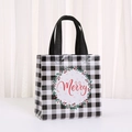 Christmas gift bag with black white checkered pattern and red Merry festive wreath - Black and White Gingham Wreath (9050-2)