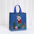 Blaue Weihnachtsgeschenktasche mit Nussknacker-Motiv, faltbare Tragetasche aus Vliesstoff - Blauer Nussknacker und Weihnachtsbaum Stil (5052-5)