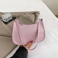 Chic pink glitter crescent hobo bag with top zipper and sparkling sequin texture - Pink