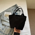 Mini black nylon tote bag with Fashion label and double handles for women - Black