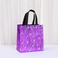 Purple laser non-woven gift bag with silver wave patterns and black ribbon handles - Wave Line Note Style (LB1001-2) / Purple