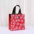 Waterproof red non-woven gift bag with white rose floral print and black handles - Rose Floral Style (LB1001-3) / Red
