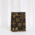 Schwarze Weihnachts-Geschenktüte aus Kraftpapier mit goldenen Schneeflocken - Goldene Schneeflocke (051-2) / H21*L15*B8CM