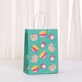 Green kraft paper gift bag with school theme prints and white twisted rope handles - 535-6; Kraft Paper Bag; Height 21cm * Length 15cm * Width 8cm