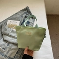 Light green nylon mini square crossbody bag with Fashion patch and thick woven handles - Green
