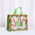 Festive Christmas JOY non-woven tote bag with candy cane and tree graphics - 8900-2; 33*25*11m; Laminated Three-dimensional Bag