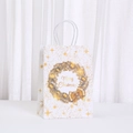 Elegante sacchetto regalo di Natale in carta bianca con ghirlanda d'oro e auguri - Stile Ghirlanda di Natale 1 (055-1)