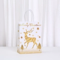 White and gold Merry Christmas paper gift bag with reindeer design and white rope handles - Gold Reindeer Style (055-3)