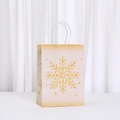 Detail of cream gift bag featuring golden snowflake patterns and woven rope handles - Gold Snowflake Style (055-6)