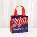 Sac cadeau Veteran's Day avec drapeau américain et anses rouges renforcées - Joyeuses Fêtes Manuscrit (9051-1)