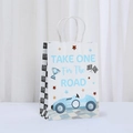 Racing car themed paper gift bag with checkered patterns and paper handles - Take One For The Road Style (561-6)